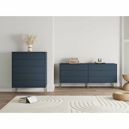 MANHATTAN COMFORT 2-Piece DUMBO  5-Drawer Tall Dresser and DUMBO 6-Drawer Double Low Dresser in Midnight Blue 2-DB03-MB